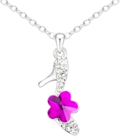 Jewelry - Necklace High Heel Shoe Hot Pink Flower Pendant